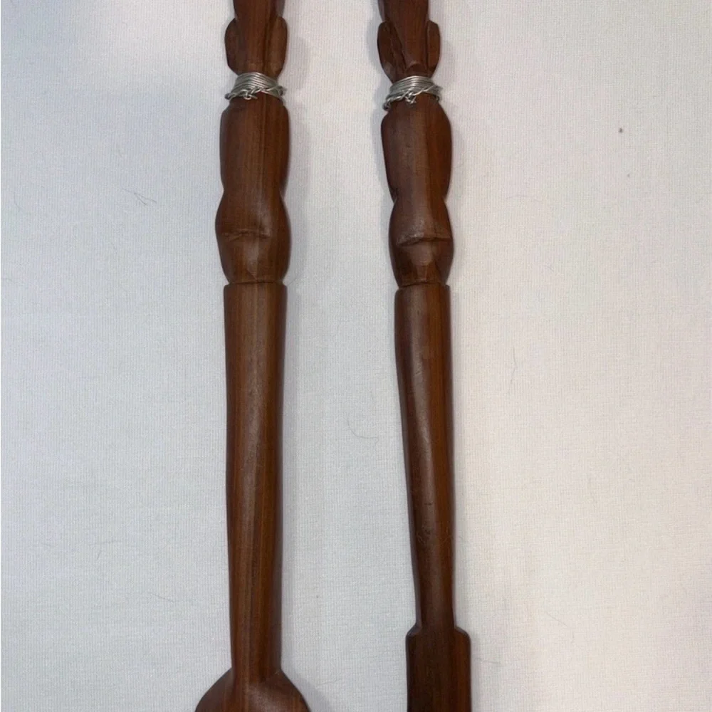 Vintage Handcrafted Wooden Fork & Spoon Serving Utensils From Kenya